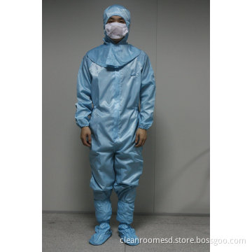 100% Polyester Fabric Blue Esd Clean Room Garments Clothing For Electronic
